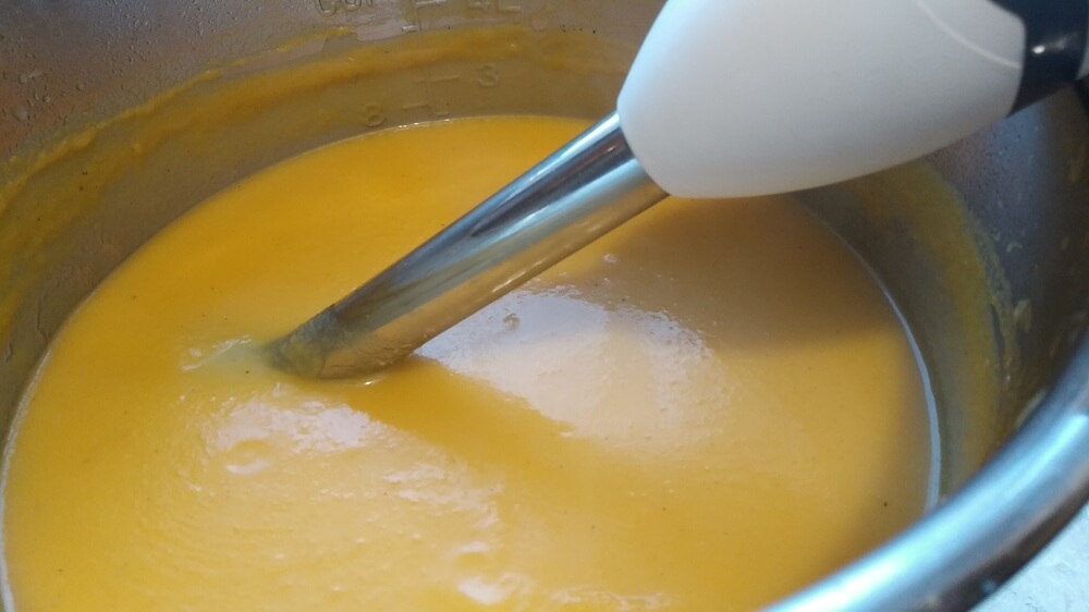 blender inside instant pot blending pumpkin soup