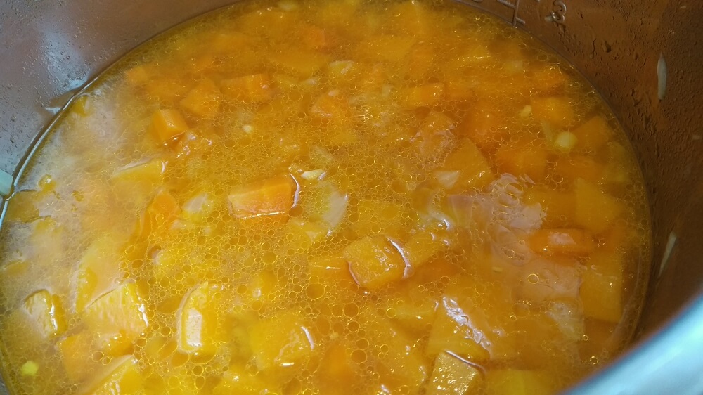 ready pumpkin soup inside the instant pot before blending