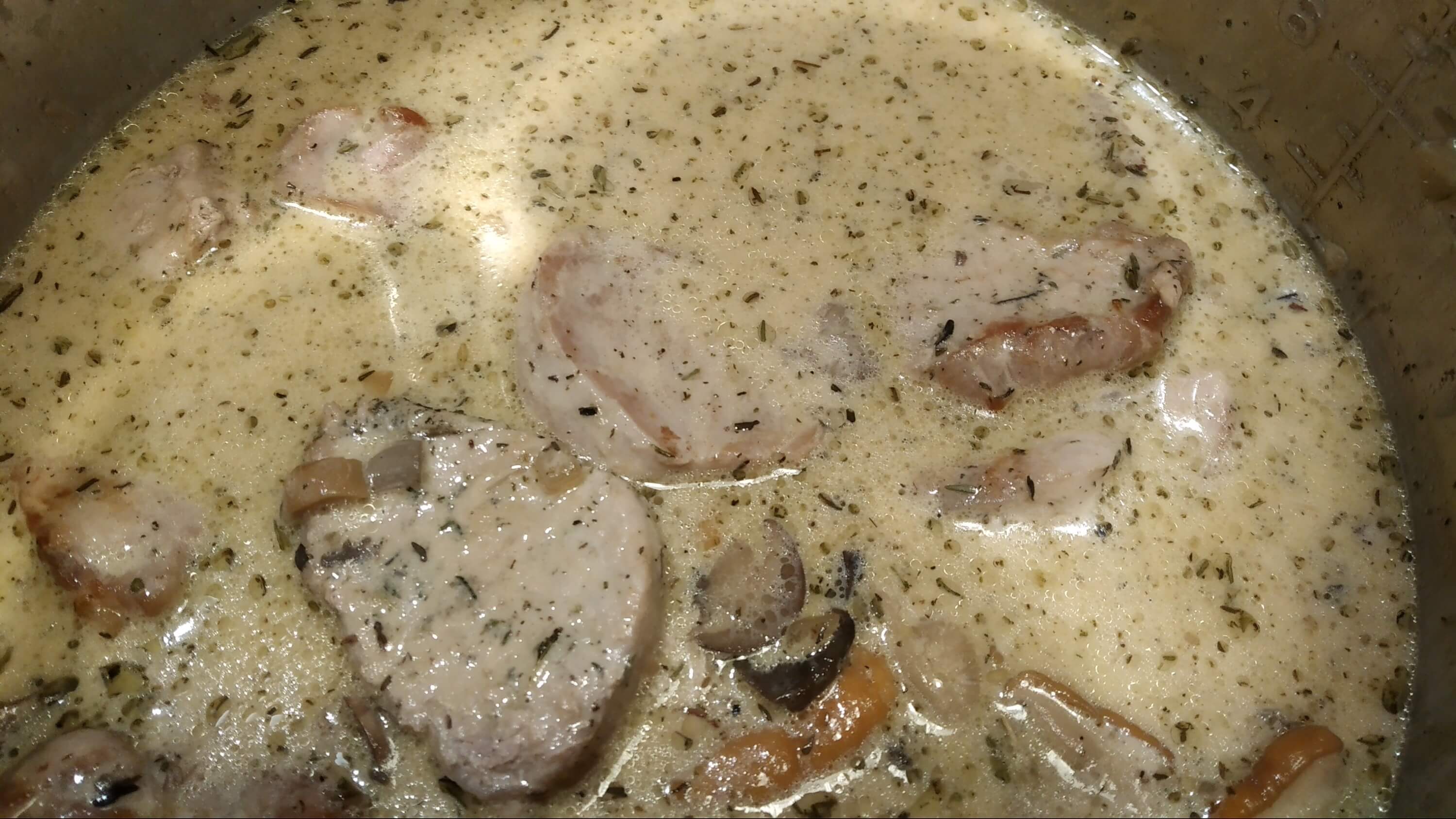 pork tenderloins wild mushrooms and other ingredients inside instant pot