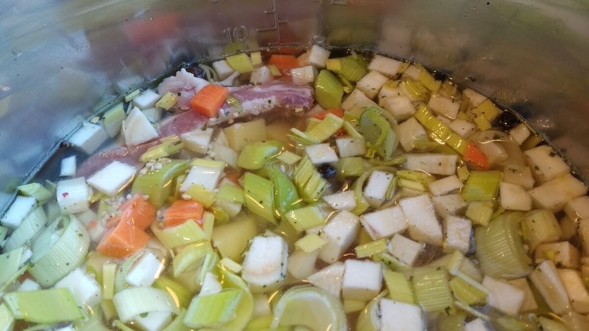 polish soup with pearl barley (Krupnik) - before cooking in instant pot