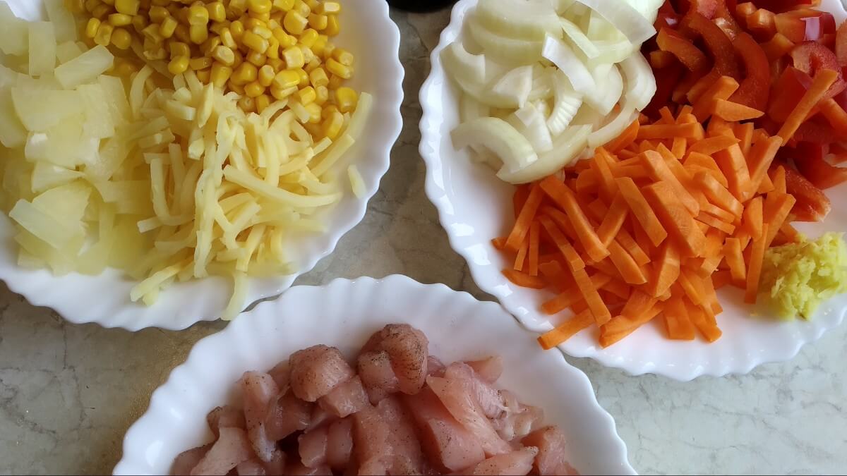 chopped ingredients for sweet and sour turkey - instant pot club