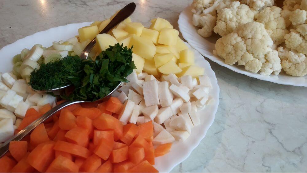 chopped ingredients for cauliflower soup - instant pot club