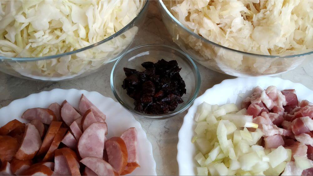 chopped ingredients for bigos in instantpot