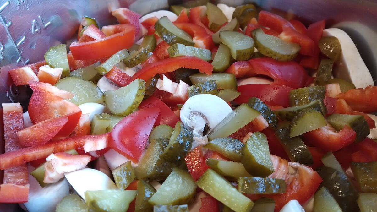 chopped vegetables inside instant pot