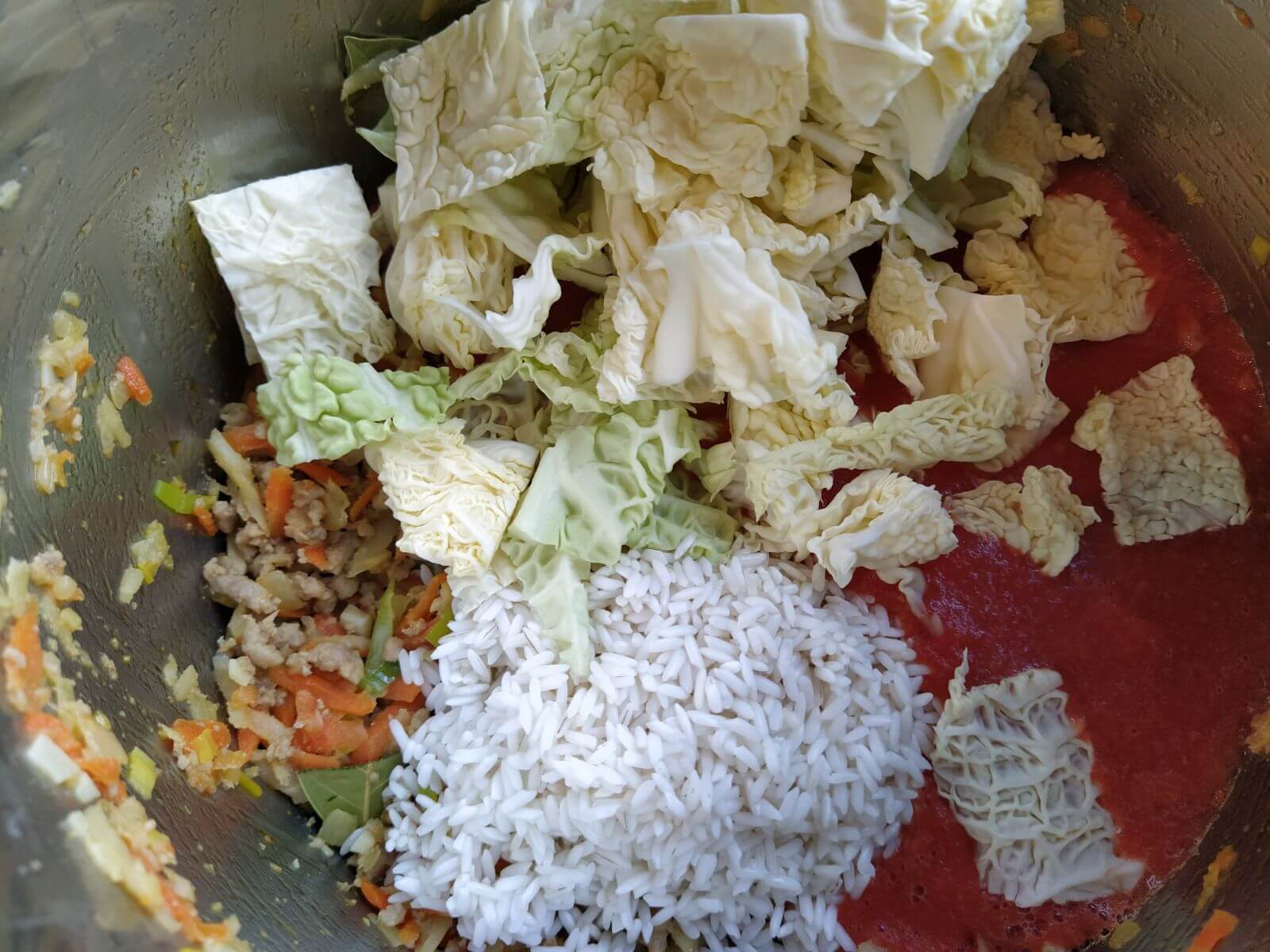 cabbage and rice added to instant pot