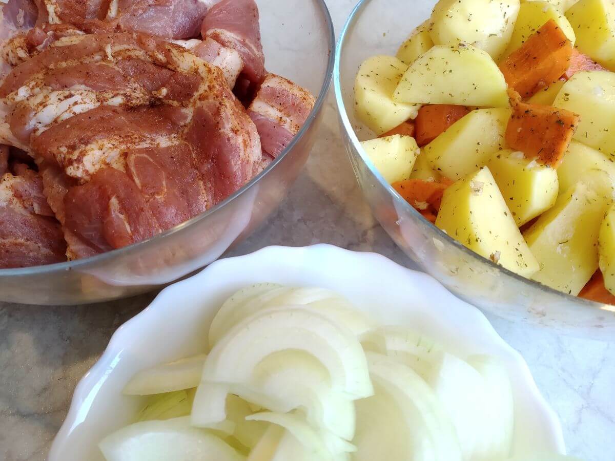 chopped and prepared ingredients